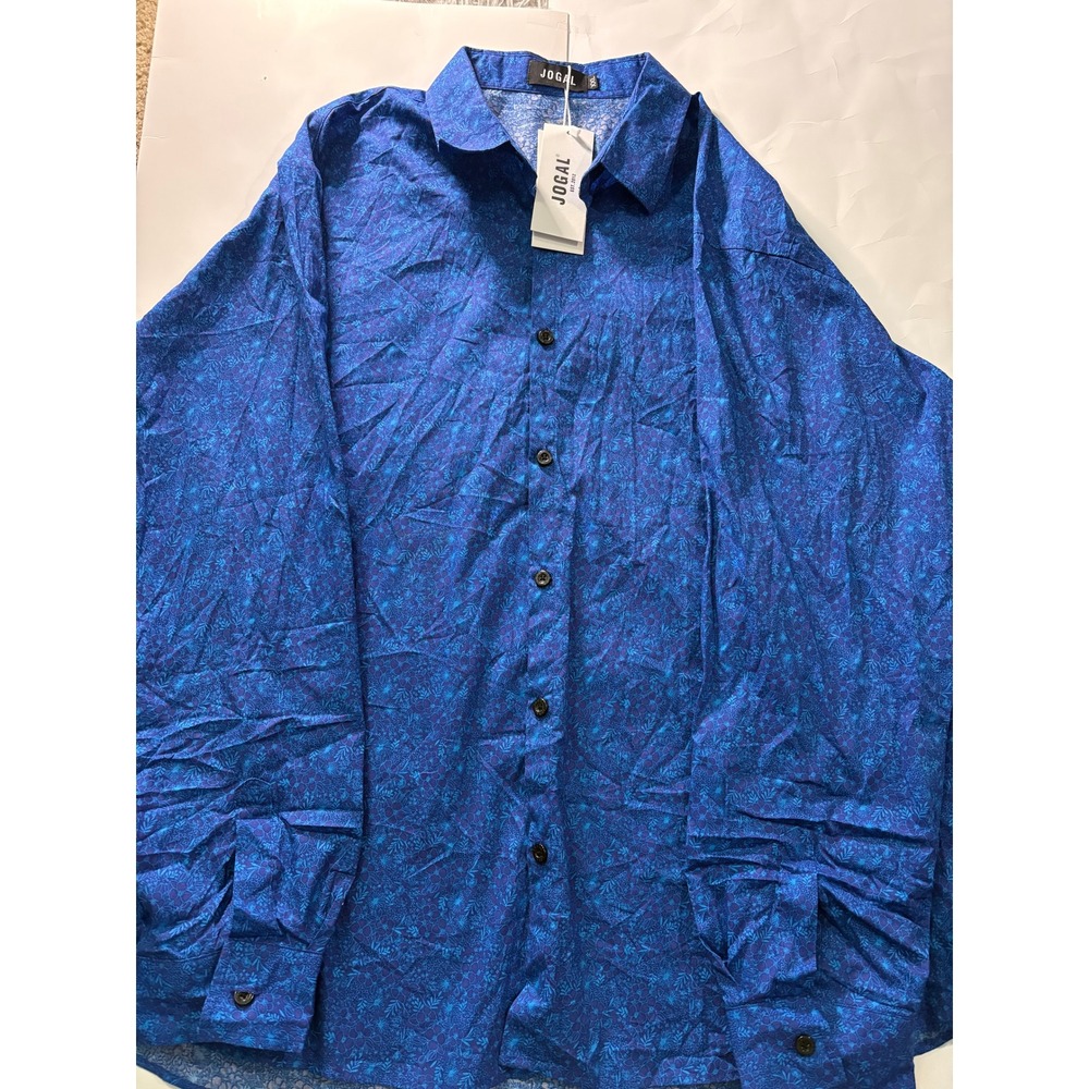 JOGAL Mens XXL Blue Floral Button Up Shirt Long Sleeve Casual Lightweight NWT